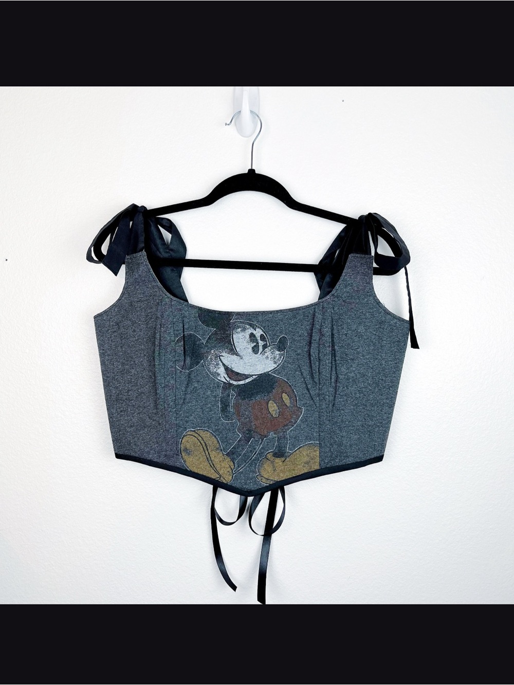 Handmade Grey Reworked Vintage Cartoon Graphic Corset Top OOAK